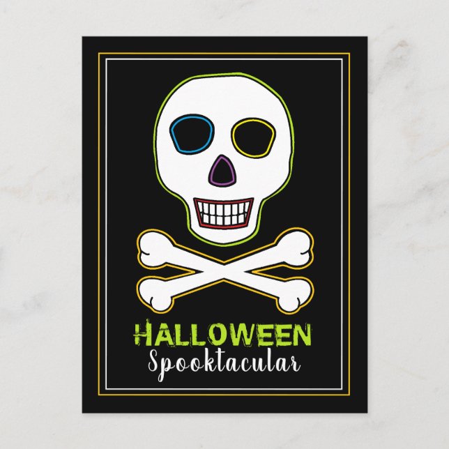 Invitación a la fiesta de Halloween Neon de Calave (Anverso)