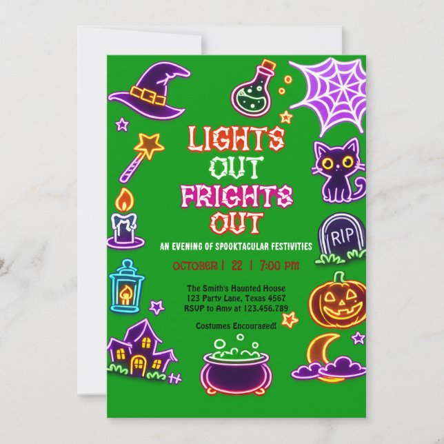 Invitación a la Fiesta de Halloween Neon Glow Extr (Anverso)