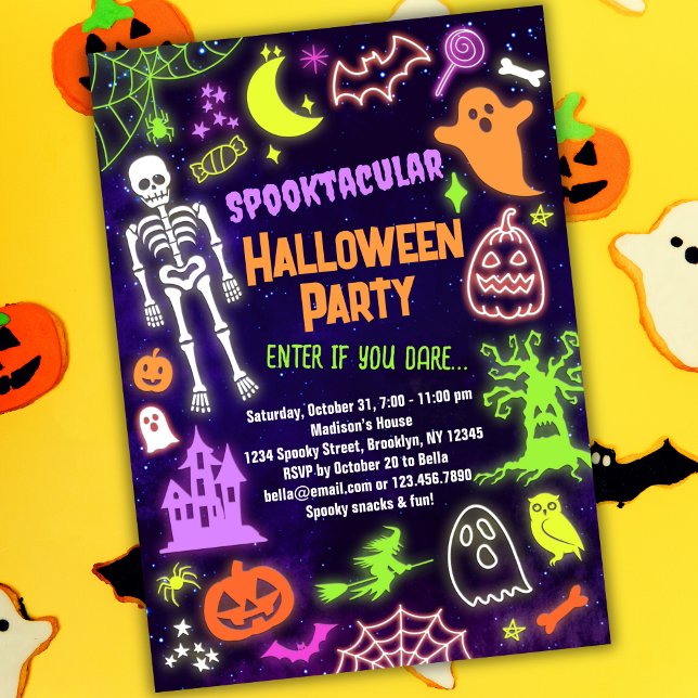 Invitación a la fiesta de Halloween neón Spooktacu (Subido por el creador)