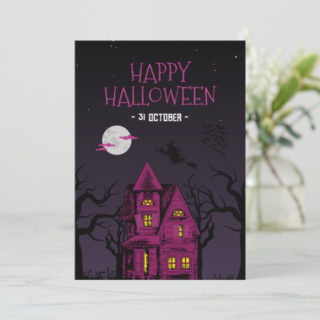Invitación a la fiesta de Halloween, noche espeluz (Anverso de pie)