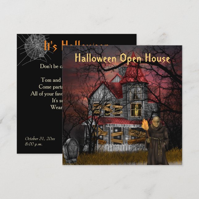 Invitación a la fiesta de Halloween Open House (Anverso / Reverso)