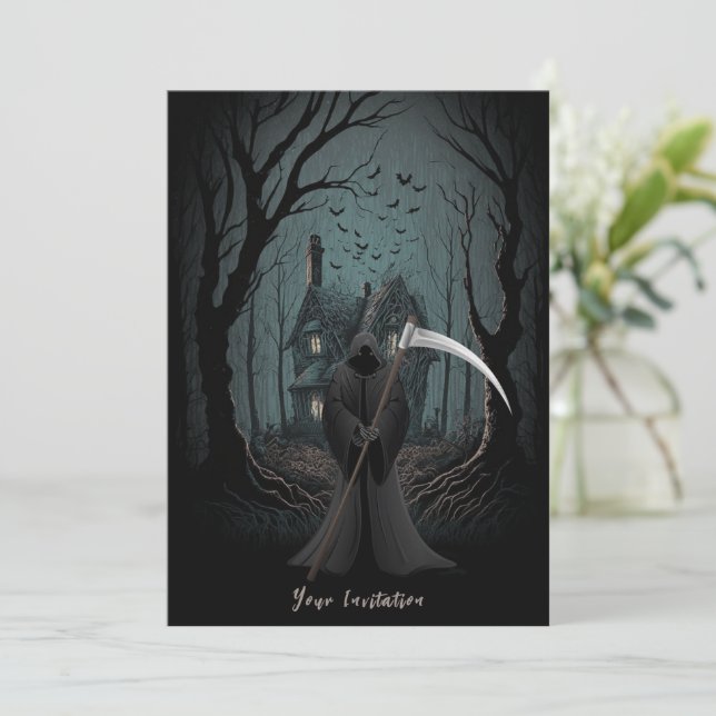Invitación a la fiesta de Halloween oscuro y sinie (Anverso de pie)