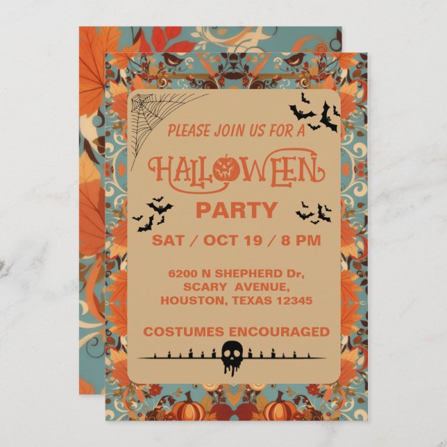 Invitación a la fiesta de Halloween para adultos e (Anverso / Reverso)