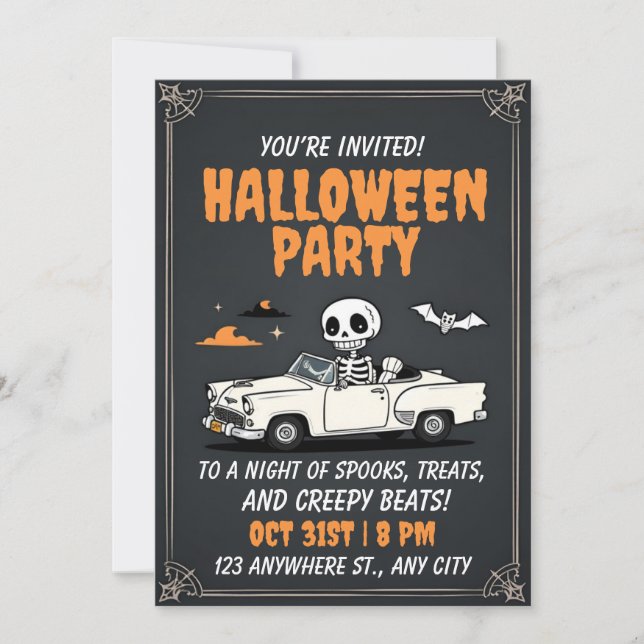 Invitación a la fiesta de Halloween para autos zom (Anverso)