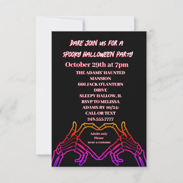 Invitación a la fiesta de halloween para el corazó (Anverso)
