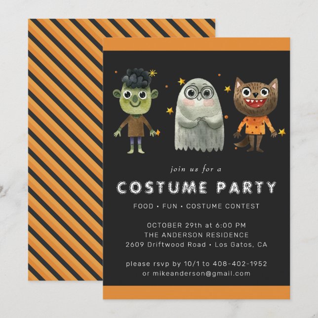 Invitación a la fiesta de Halloween para niños (Anverso / Reverso)