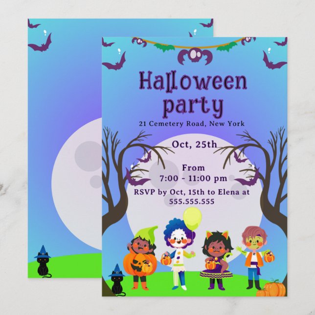 Invitación a la fiesta de Halloween para niños lin (Anverso / Reverso)