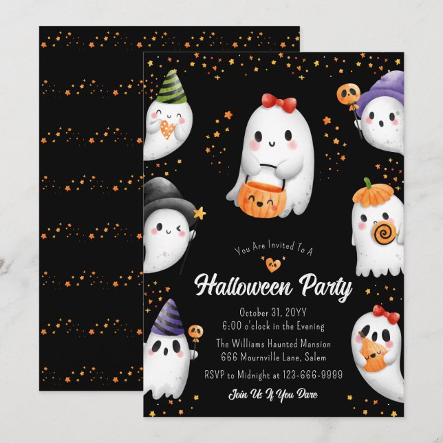 Invitación a la fiesta de Halloween para niños peq (Anverso / Reverso)
