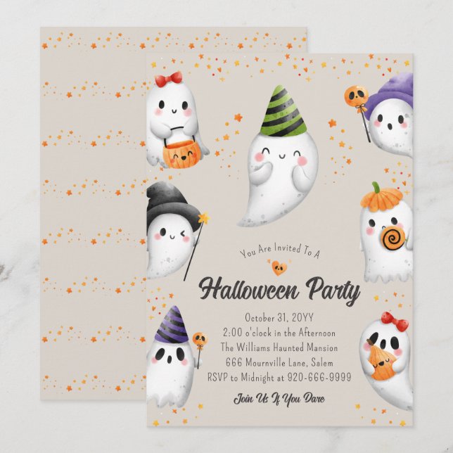 Invitación a la fiesta de Halloween para niños peq (Anverso / Reverso)