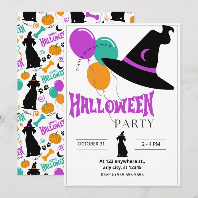 Invitación a la Fiesta de Halloween para Perros (Anverso / Reverso)