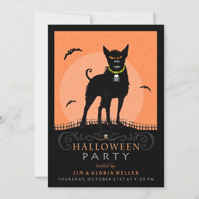 Invitación a la fiesta de Halloween - Perro asusta (Anverso)