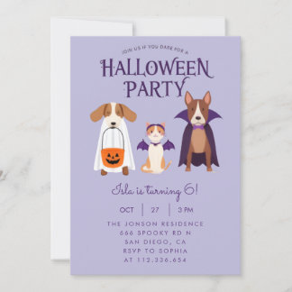 Invitación a la Fiesta de Halloween Perro Gato Mur