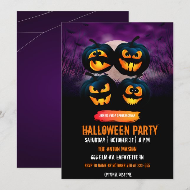 Invitación a la fiesta de Halloween personalizable (Anverso / Reverso)