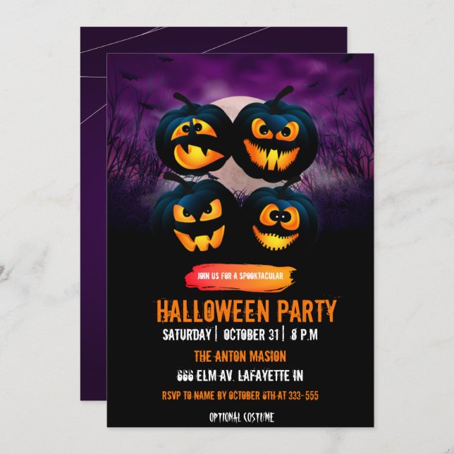 Invitación a la fiesta de Halloween personalizable (Anverso / Reverso)