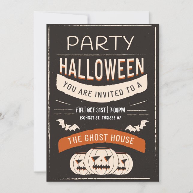Invitación a la fiesta de Halloween retro (Anverso)