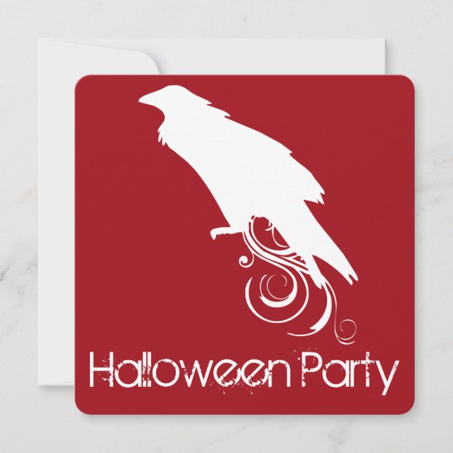 Invitación a la fiesta de Halloween Rojo Raven (Anverso)