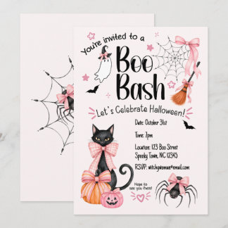 Invitación a la Fiesta de Halloween Rosa y Negra F