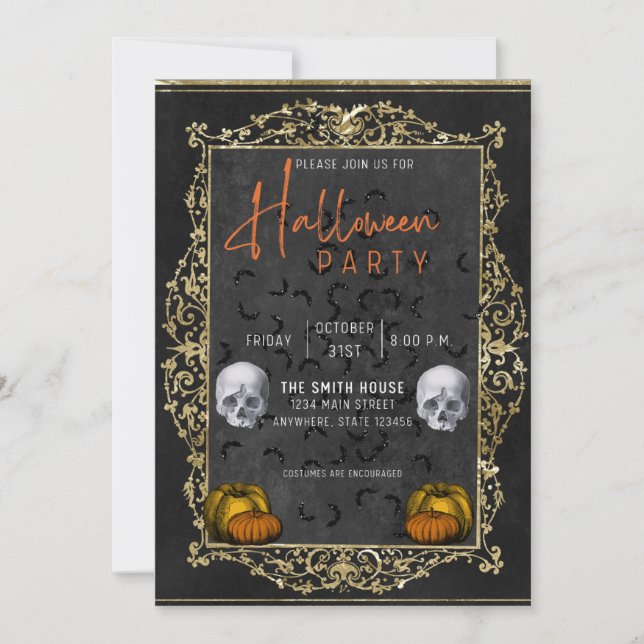 Invitación a la fiesta de Halloween, tema del crán (Anverso)