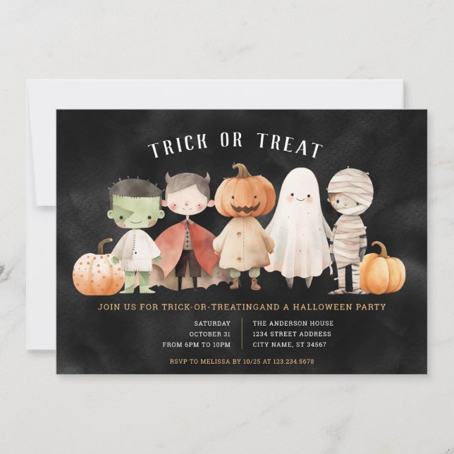 Invitación a la Fiesta de Halloween Truco o Trato (Anverso)