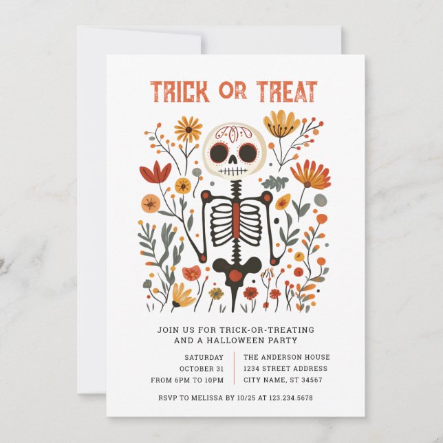 Invitación a la fiesta de Halloween 'Truco o trato (Anverso)