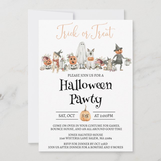Invitación a la fiesta de Halloween, un niño y un  (Anverso)