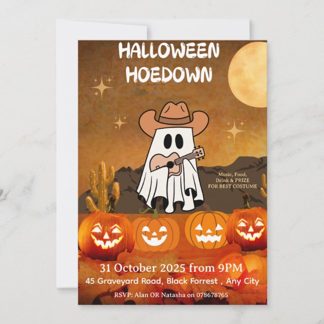 Invitación a la fiesta de Halloween - Vaquero Hoed (Anverso)