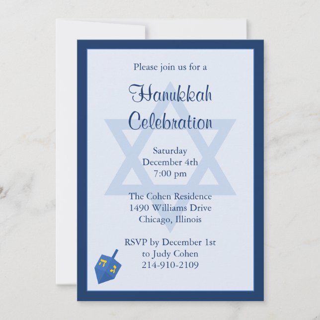 Invitación a la fiesta de Hanukkah (Anverso)