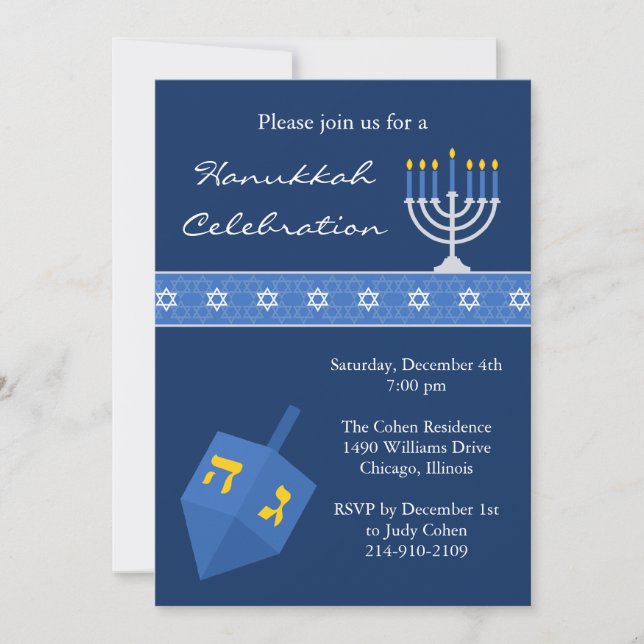 Invitación a la fiesta de Hanukkah (Anverso)