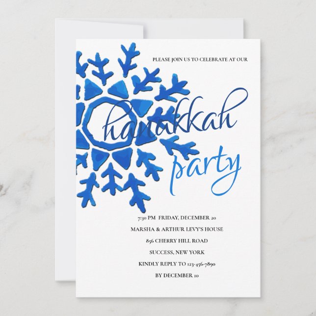 Invitación a la Fiesta de Hanukkah de Copo de Niev (Anverso)