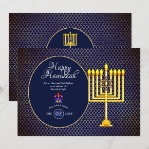Invitación a la fiesta de Hanukkah Menorah azul do