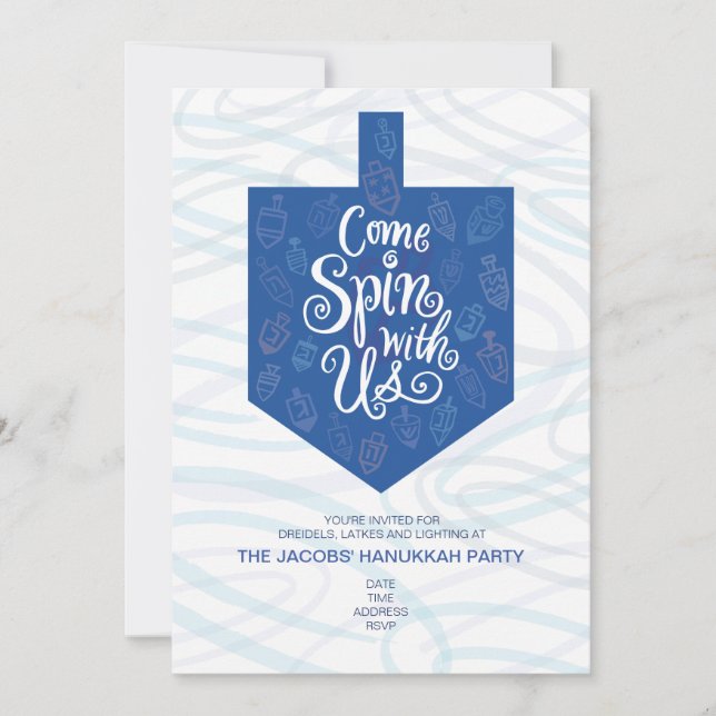 Invitación a la fiesta de Hanukkah / Ven a girar c (Anverso)