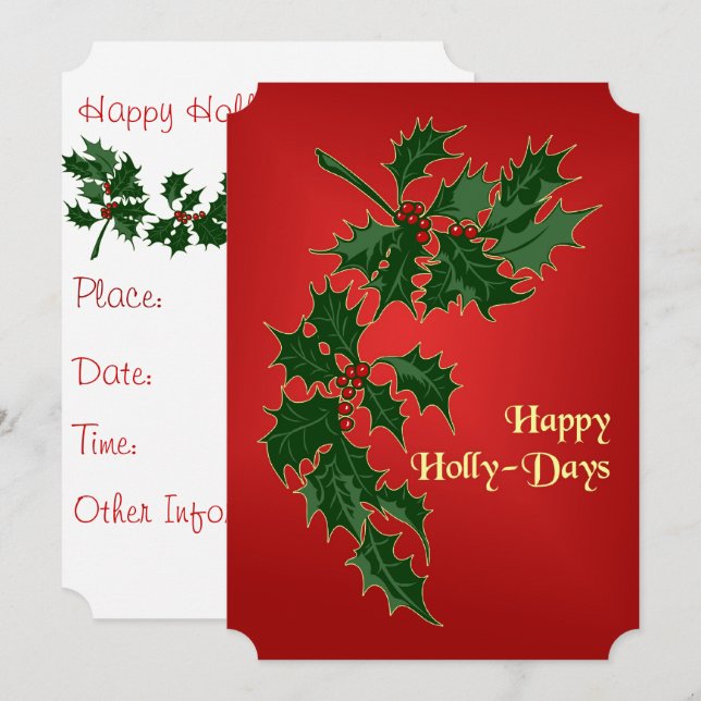 Invitación a la fiesta de Happy Holly Days (Anverso / Reverso)