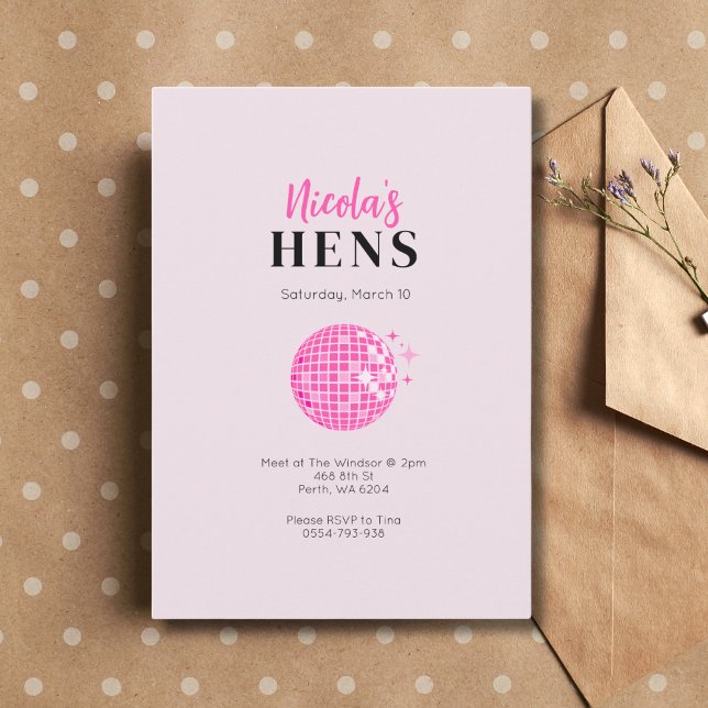 Invitación a la fiesta de Hens Party de Pink Disco (Subido por el creador)