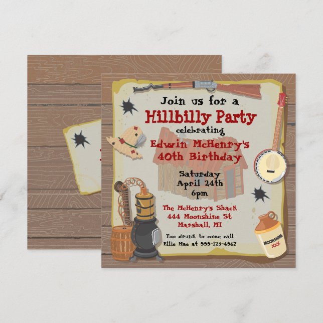 Invitación a la fiesta de Hillbilly (Anverso / Reverso)