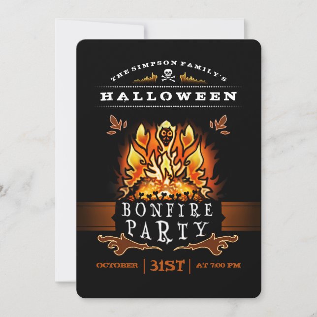 Invitación a la fiesta de hogueras de Halloween (Anverso)