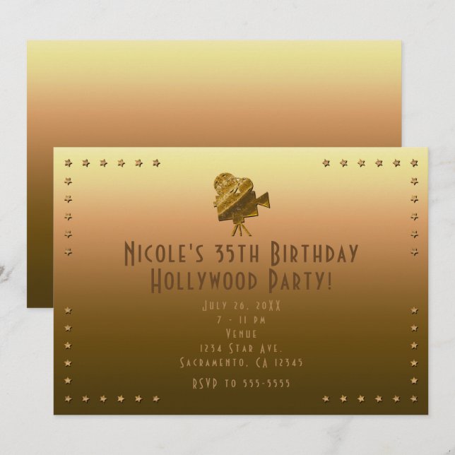 Invitación a la fiesta de Hollywood de All Gold Ci (Anverso / Reverso)