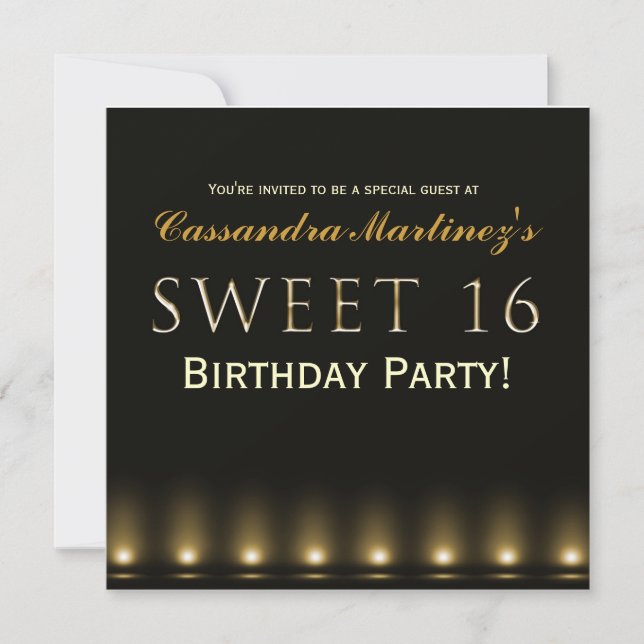 Invitación a la fiesta de Hollywood SWEET 16 Black (Anverso)