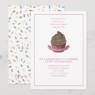 Invitación a la fiesta de horneado de cupcakes y s