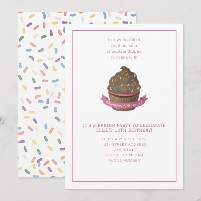 Invitación a la fiesta de horneado de cupcakes y s (Anverso / Reverso)