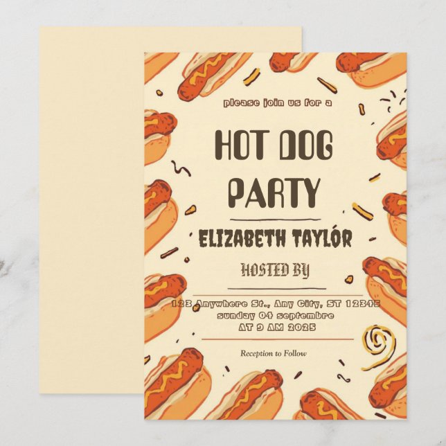 Invitación a la fiesta de Hot Dog – Celebración di (Anverso / Reverso)