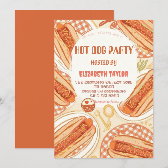 Invitación a la fiesta de Hot Dog – Celebración di (Anverso / Reverso)