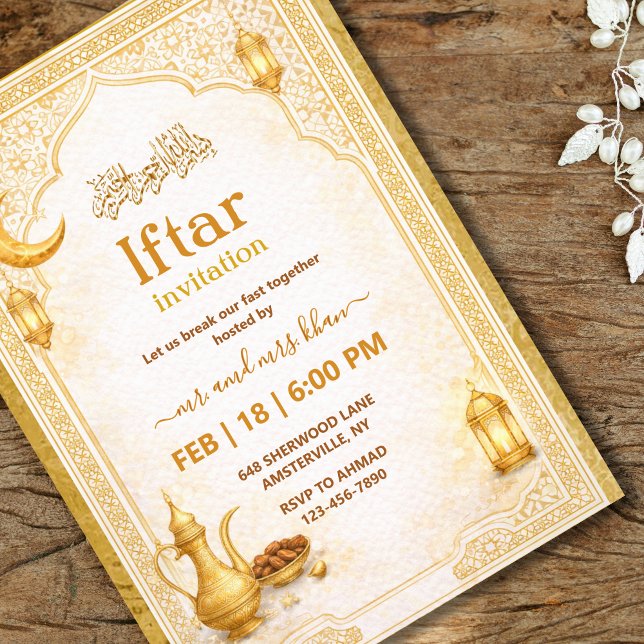 Invitación a la fiesta de Iftar con escritura dora (Subido por el creador)