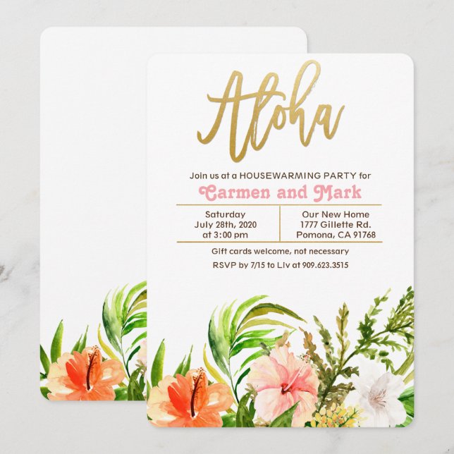 Invitación a la fiesta de inauguración de Aloha Tr (Anverso / Reverso)