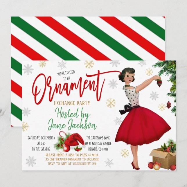 Invitación a la fiesta de intercambio de adornos d (Anverso / Reverso)