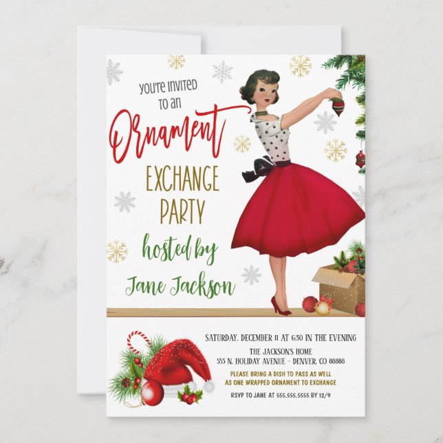 Invitación a la fiesta de intercambio de adornos d (Anverso)