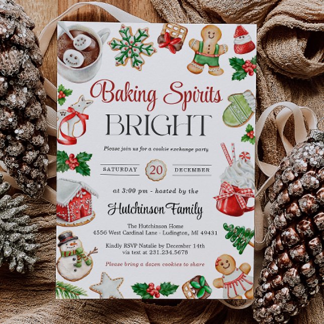 Invitación a la fiesta de intercambio de galletas (Cookie Exchange Party Invitation - Baking Spirits Bright)