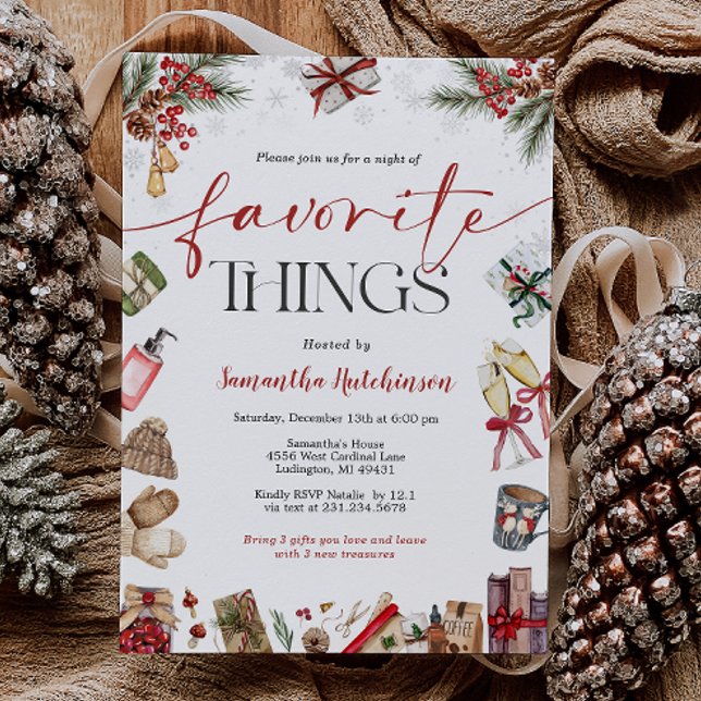 Invitación a la Fiesta de Intercambio de Regalos d (Favorite Things Gift Exchange Party Invite
)