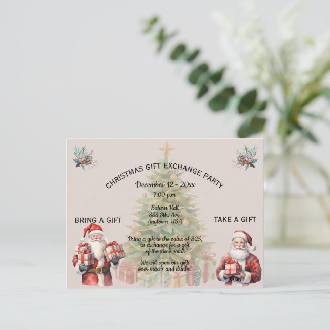 Invitación a la fiesta de intercambio de regalos d (Anverso de pie)