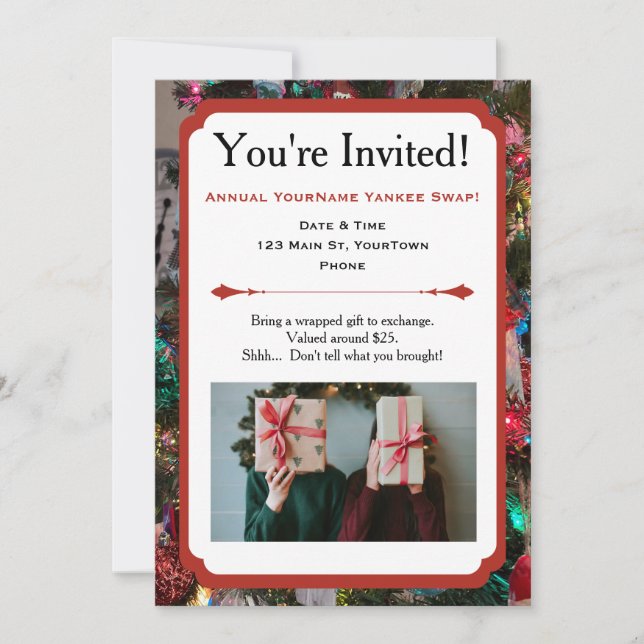 Invitación a la fiesta de intercambio de regalos n (Anverso)