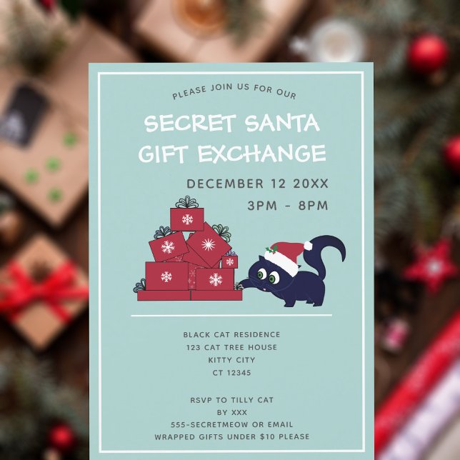 Invitación a la fiesta de intercambio de regalos s (Purrfect invitation to send to your cat themed secret Santa gift exchange (I would never swap cats))